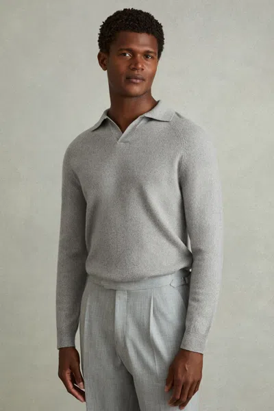Reiss Soft Grey Melange Wool Cashmere Open Collar Jumper In Soft Grey Melange