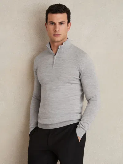 Reiss Soft Grey Mouline Blackhall Merino Wool Half-zip Jumper In Gray