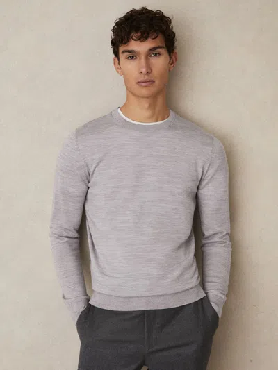 Reiss Soft Grey Mouline Wessex Merino Wool Crew Neck Jumper In Gray