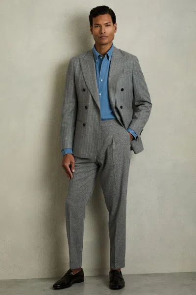 Reiss Soft Grey Puppytooth-check Tailored Trousers