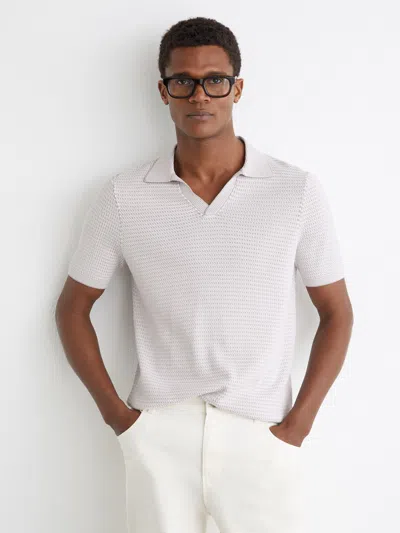 Reiss Soft Grey Redbury Open-collar Textured-knit Polo Shirt In White