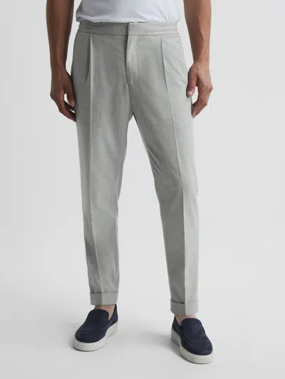 REISS SOFT GREY RELAXED DRAWSTRING TROUSERS WITH TURN-UPS
