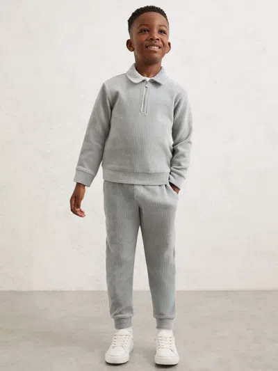 Reiss Soft Grey Ribbed Joggers In Gray