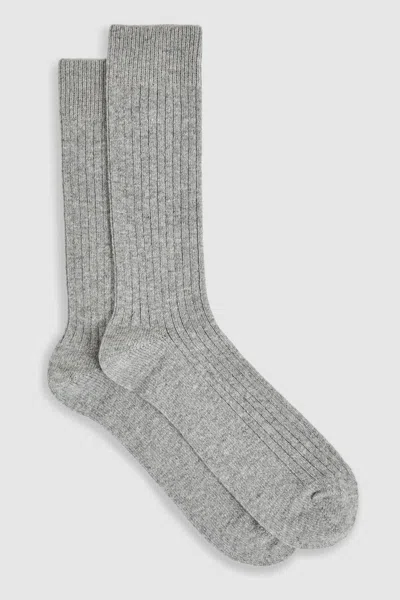 Reiss Soft Grey Ribbed Socks With Wool And Cashmere