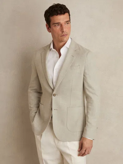 Reiss Soft Grey Slim Fit Single Breasted Blazer With Cotton In Gray