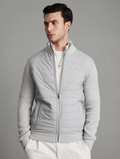 Reiss Soft Grey Hybrid Quilt And Knit Zip-through Jacket In Gray