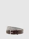 Reiss Soft Grey Welling Webbing Belt With Leather Trim In Brown