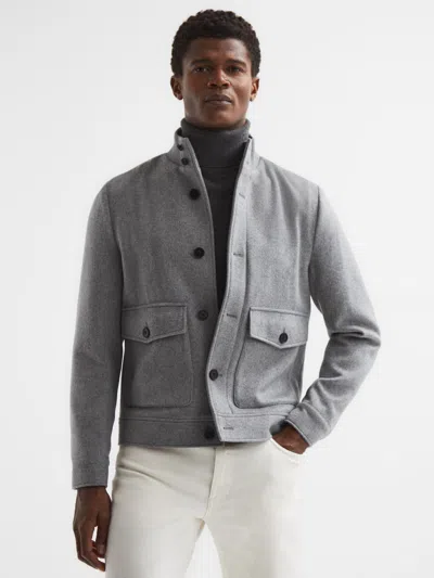 Reiss Soft Grey Wool Button-through Jacket In Gray