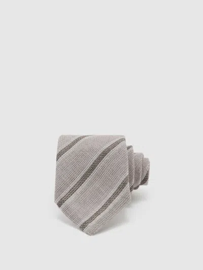 Reiss Soft Grey Wool Striped Unlined Tie In Gray