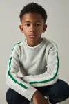 Reiss Soft Grey/green 3-9 Yrs Wool Stiped-sleeve Jumper