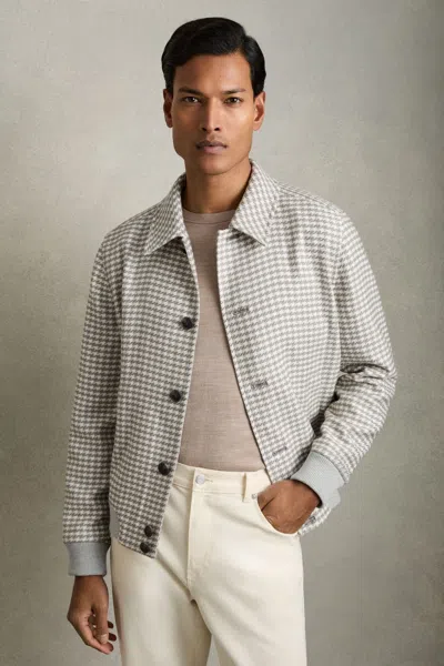 Reiss Soft Grey/white Dogtooth-check Blouson Jacket