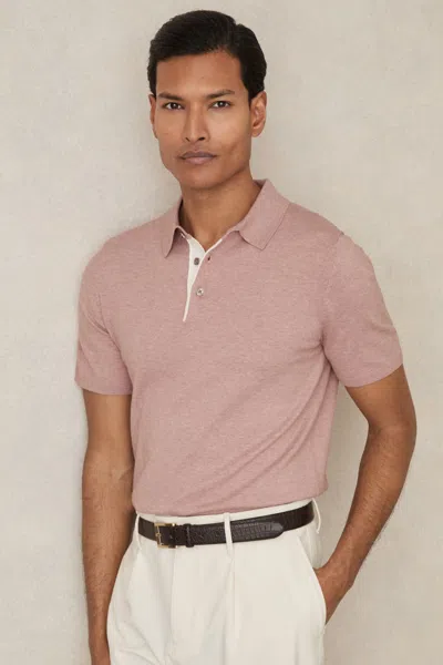 Reiss Soft Pink Contrast Placket Polo Shirt With Cotton