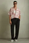 Reiss Soft Pink Relaxed Printed Cuban Collar Shirt