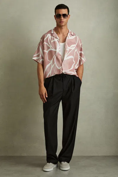 Reiss Soft Pink Relaxed Printed Cuban Collar Shirt