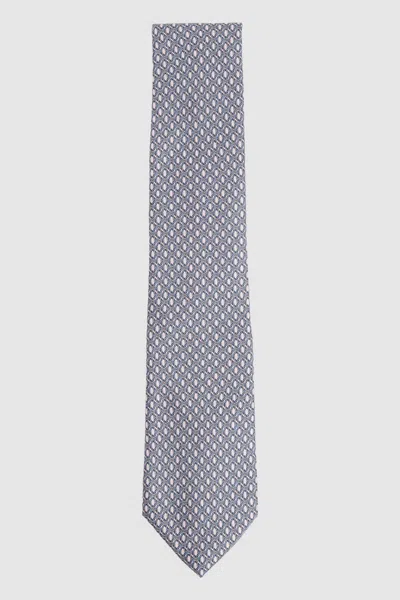 Reiss Soft Pink Silk Geometric-print Tie