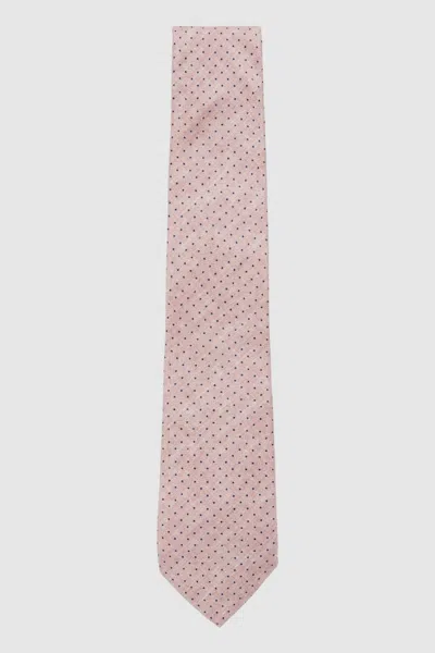 Reiss Soft Pink Silk Pin-dot Tie