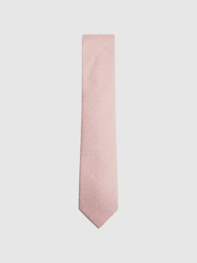 Reiss Soft Pink Silk Polka Dot Tie