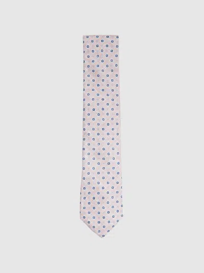Reiss Soft Rose Silk Floral Print Tie In Pink
