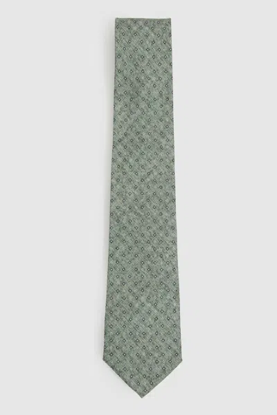 Reiss Soft Sage Albarese Silk Geometric Print Tie In Soft Sage