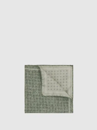 Reiss Soft Sage Reversible Silk Pocket Square In Green