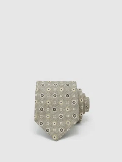 Reiss Soft Sage Silk Floral Medallion-print Silk Tie In Green