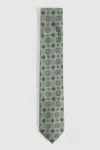 Reiss Soft Sage Silk Foulard Medallion Print Tie