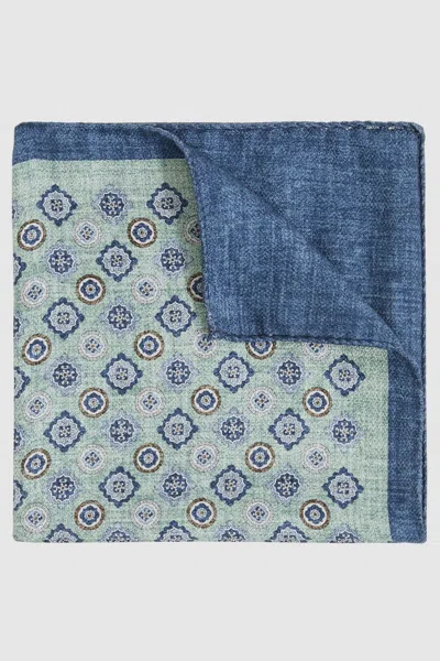 Reiss Soft Sage Silk Medallion-print Pocket Square