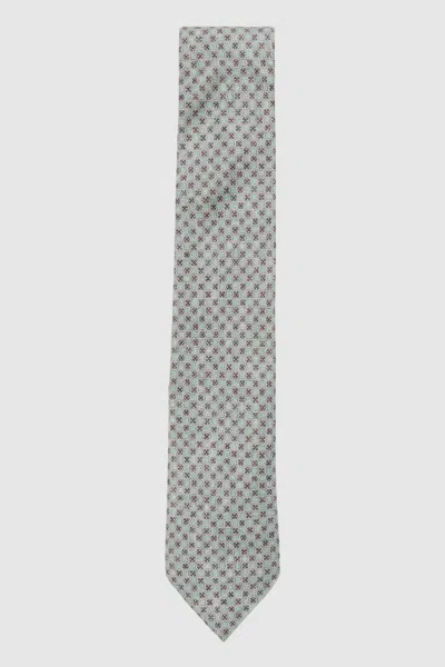 Reiss Soft Sage Silk Medallion-print Tie