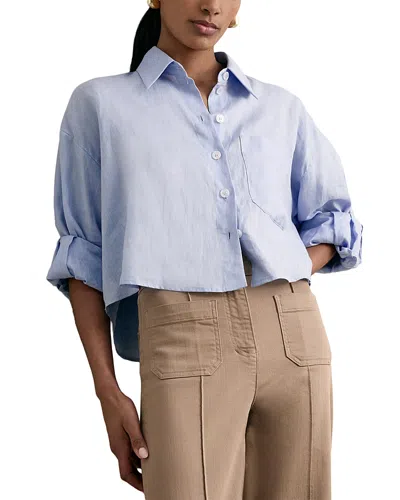 Reiss Womens Blue Solenge Long-sleeve Cropped Cotton Shirt In Multi