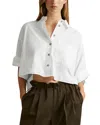 Reiss Womens White Relaxed-fit Short-sleeve Cropped Cotton Shirt In White