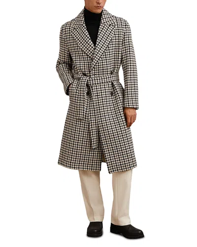 Reiss Solesto Wool Dogtooth Check Regular Fit Double Breasted Overcoat In Gray