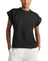 Reiss Black Linen-blend Cap-sleeve T-shirt In Black
