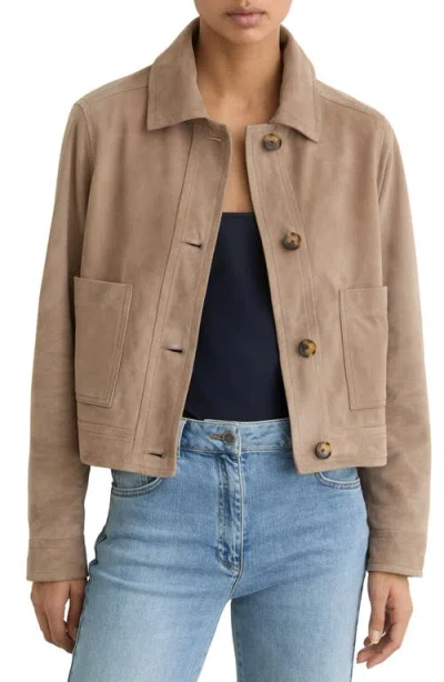 Reiss Womens Sonny Patch-pocket Suede Trucker Jacket Neutral In Brown