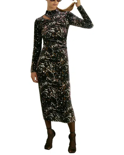 Reiss Sonya Velvet Print Midi Dress In Black