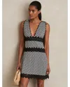 Reiss Navy Zig-zag Print Lace-trim Mini Dress In Black