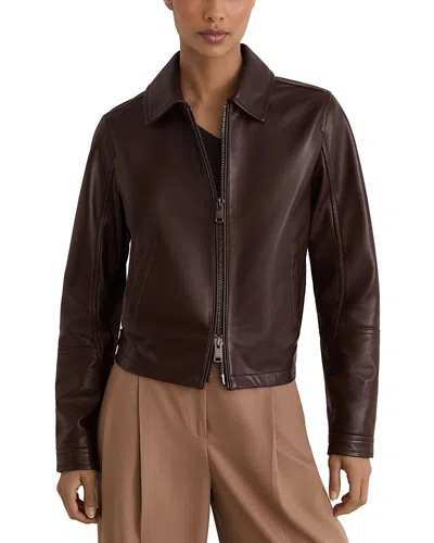 Reiss Sorina Leather Jacket In Burgundy