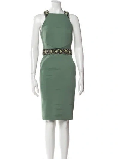 Pre-owned Reiss Square Neckline Knee-length Dress In Green