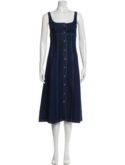 Pre-owned Reiss Square Neckline Midi Length Dress In Blue