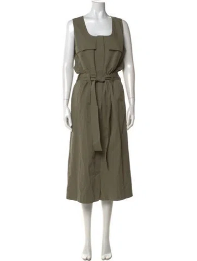Pre-owned Reiss Square Neckline Midi Length Dress W/ Tags In Green