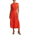 Reiss Orange Stacey Petite Ruched Midi Dress In Orange