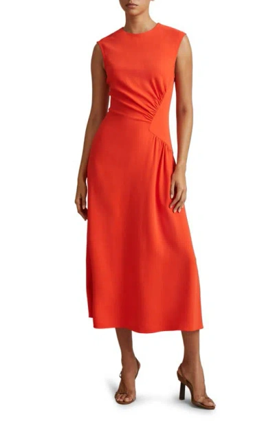 Reiss Petite Stacey Side Ruched Midi Dress In Orange