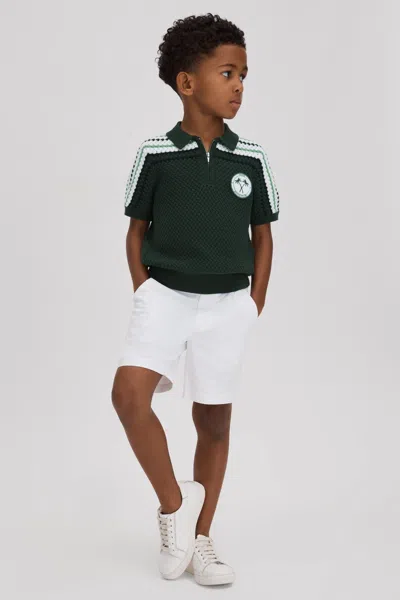Reiss Stark - Dark Green Junior Textured Cotton Half-zip Polo Shirt, Age 3-4 Years