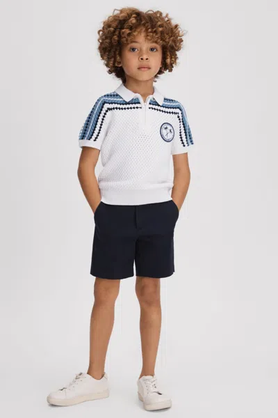 Reiss Stark - Optic White Junior Textured Cotton Half-zip Polo Shirt, Age 5-6 Years