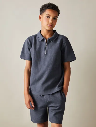 Reiss Steel Blue 9-14 Yrs Textured Half-zip Polo Shirt