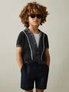 Reiss Steel Blue 9-13 Yrs Hybrid Velour Cuban Collar Shirt