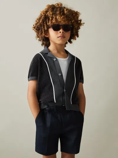 Reiss Steel Blue 9-13 Yrs Hybrid Velour Cuban Collar Shirt