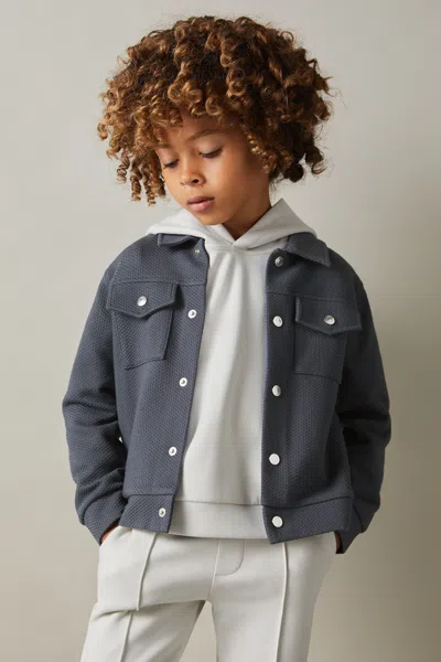 Reiss Steel Blue Senior Textured Cotton Blend Jacket
