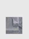 Reiss Steel Grey Silk Geometric Pocket Square In Gray