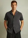 Reiss Steel Grey Textured Cuban Collar Shirt
