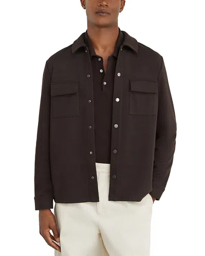 Reiss Mens Stellan Patch-pocket Wool And Silk-blend Overshirt Dark Brown